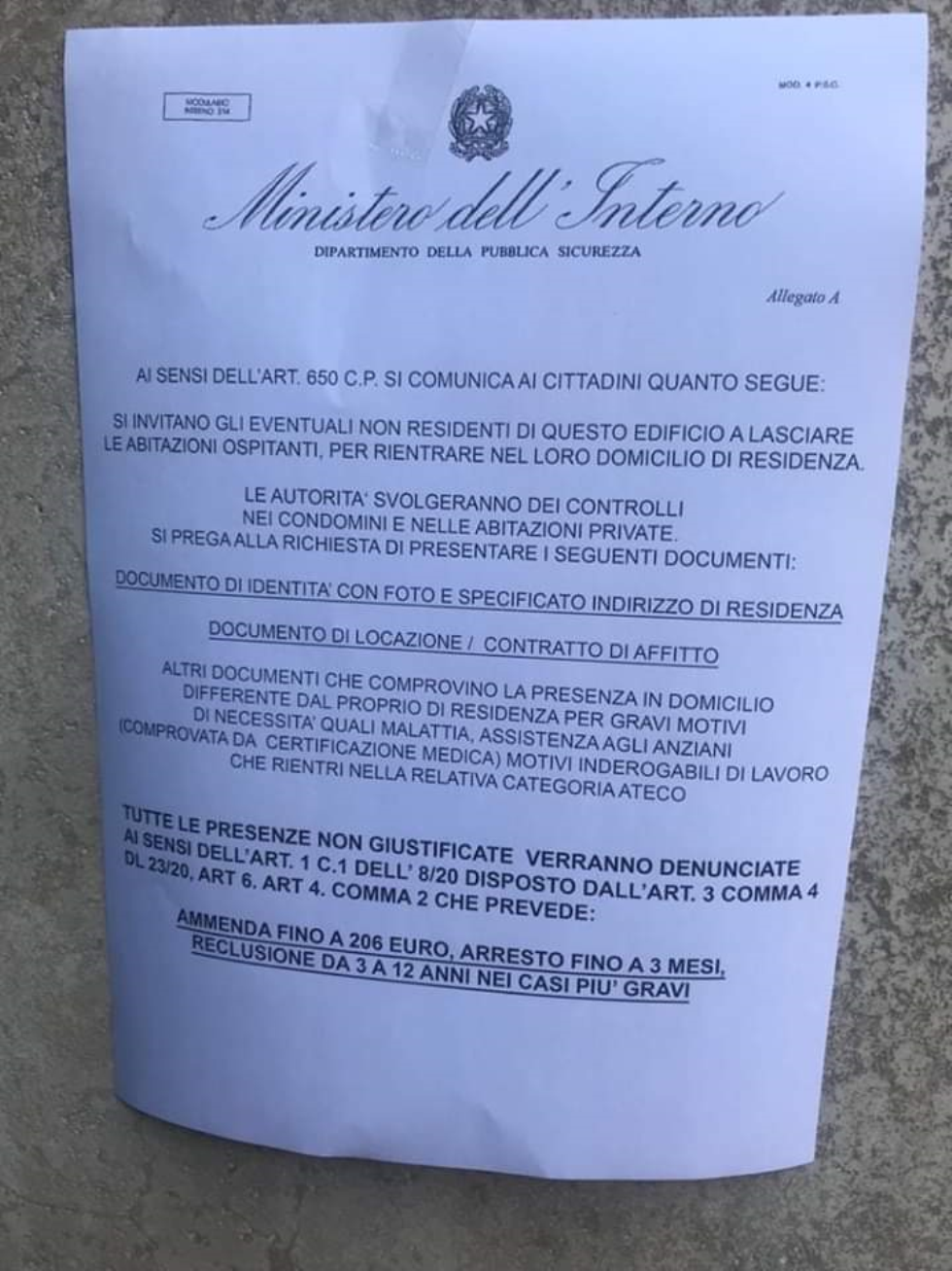 Il falso volantino del Ministero dell'Interno che vi chiede di allontanarvi da casa