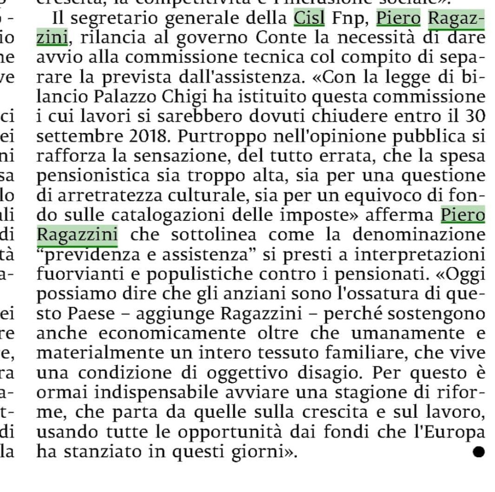 Quanto prima sedersi al tavolo col governo per contrattare la separazione dell’Assistenza dalla Previdenza!