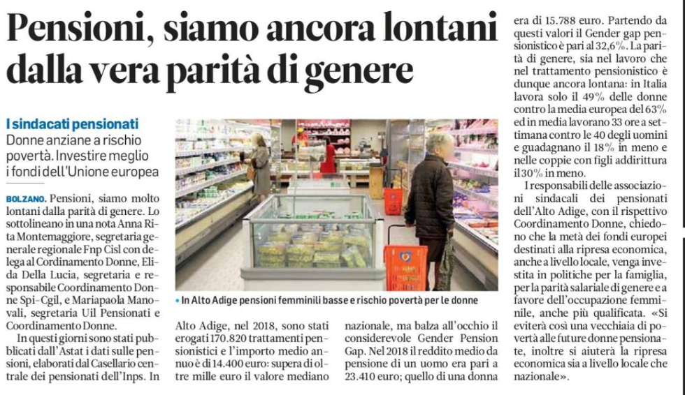 Pensioni, siamo ancora lontani dalla vera parità di genere - Renten: Gleichstellung der Geschlechter in weiter Ferne                       