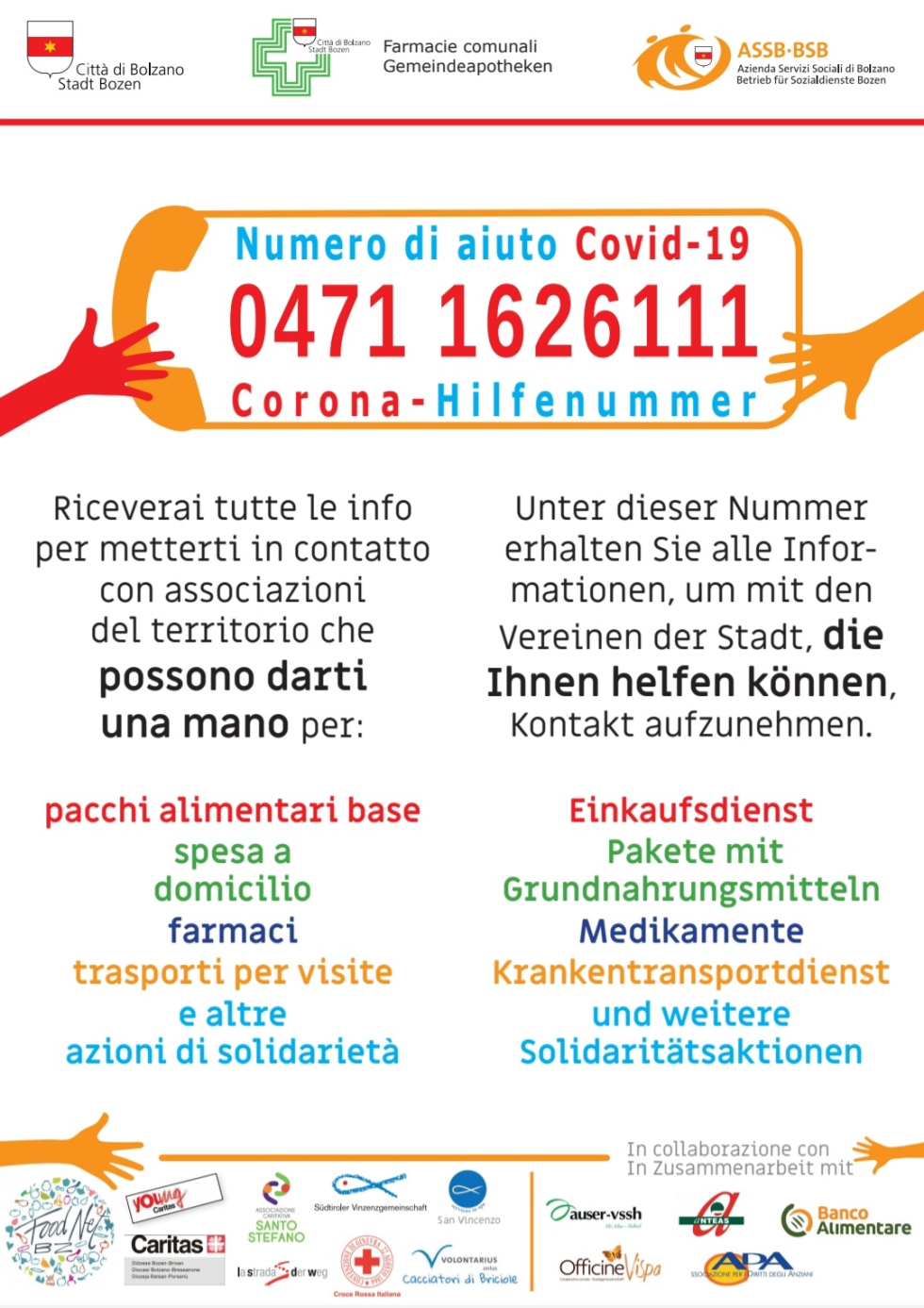 Bolzano, operativo il numero di aiuto Covid-19 - Bozen, Coronahilfenummer eingerichtet 