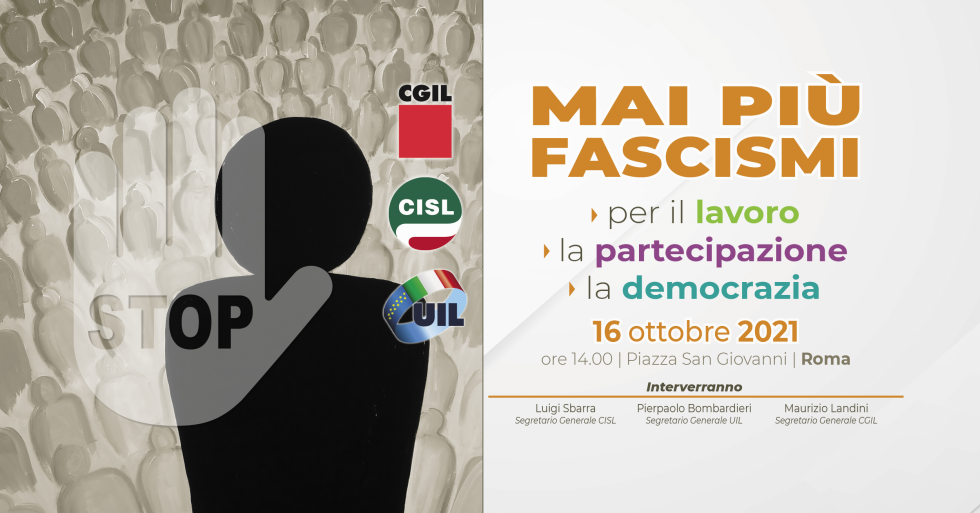 Sabato 16 ottobre manifestazione nazionale ed antifascista a Roma per il lavoro e la democrazia