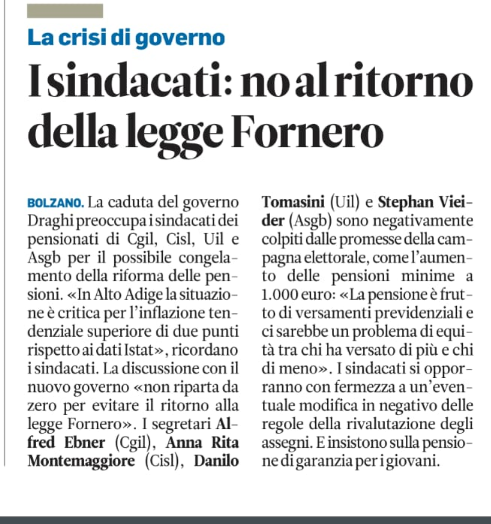I sindacati: no al ritorno della legge Fornero