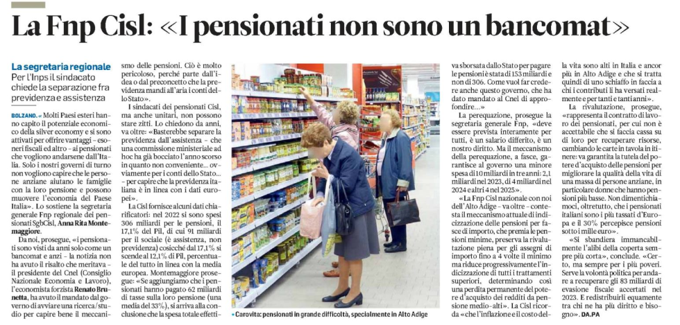 La Fnp Cisl: «I pensionati non sono un bancomat»