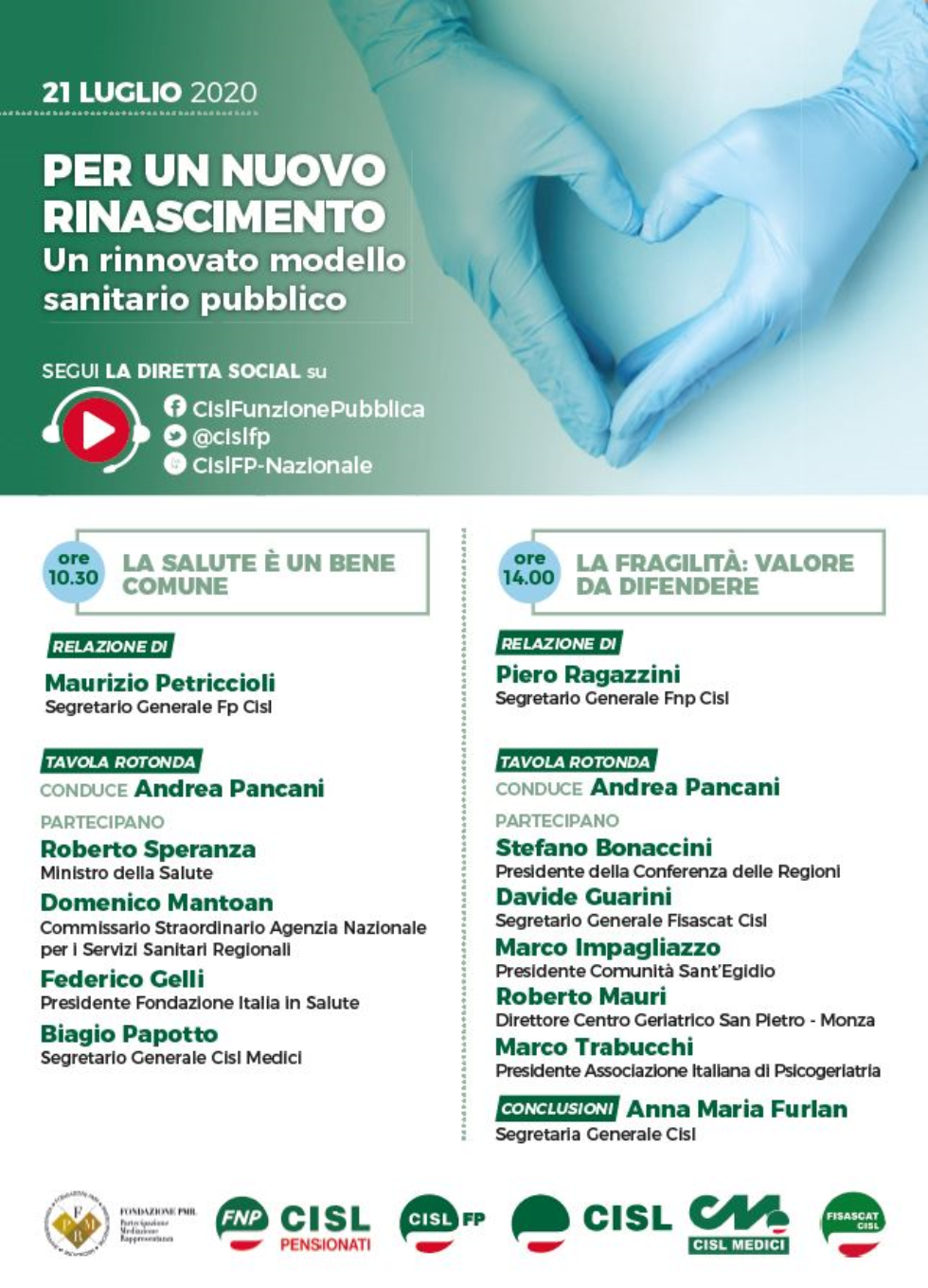 A Roma il  21 luglio 2020, Seminario webinar sul tema “Per un nuovo rinascimento. Un rinnovato modello sanitario pubblico”